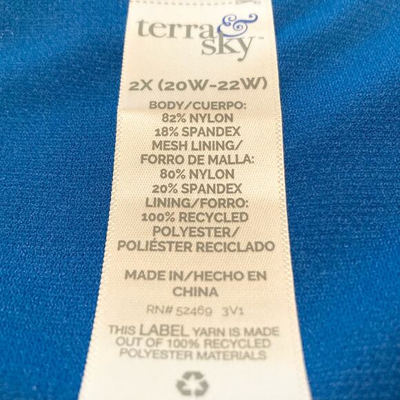 Terra & Sky Watercolor Blue Mid Rise Bikini Bottom 2X (20W-22W) Tummy Control - Picture 7 of 11